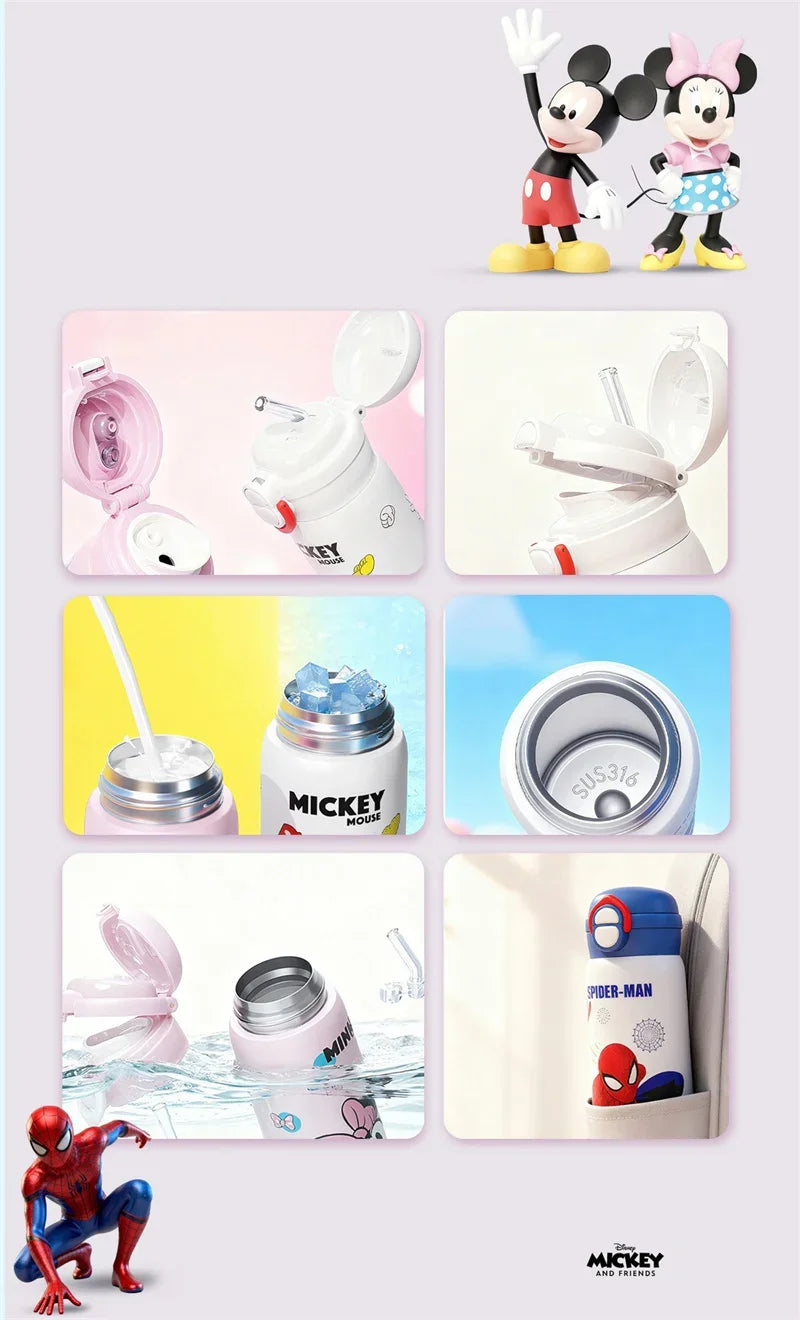 Termo Disney Mickey y Minnie | Botella Acero Inoxidable 500ml con Sorbete para Niños