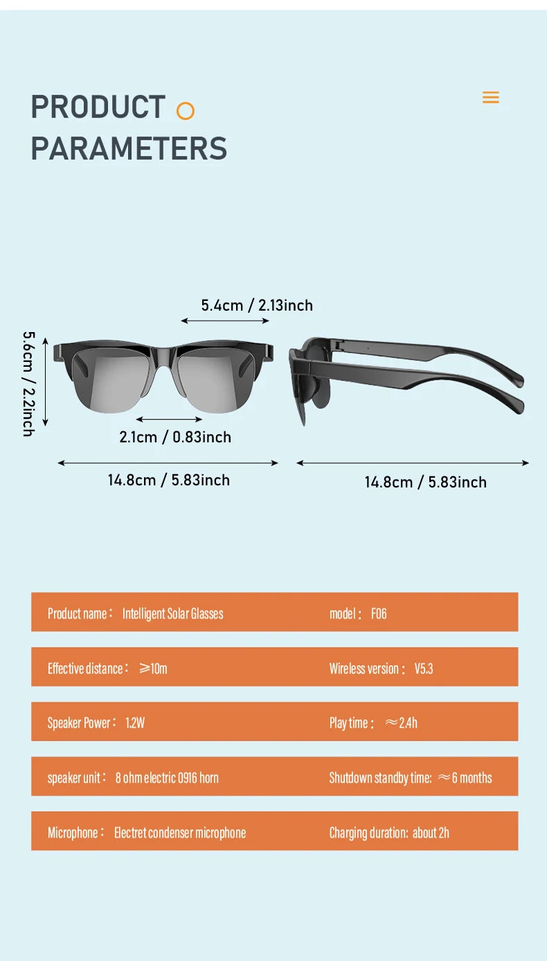 Lentes de Sol Inteligentes con Bluetooth 5.3 – Audífono, Llamadas y Protección UV