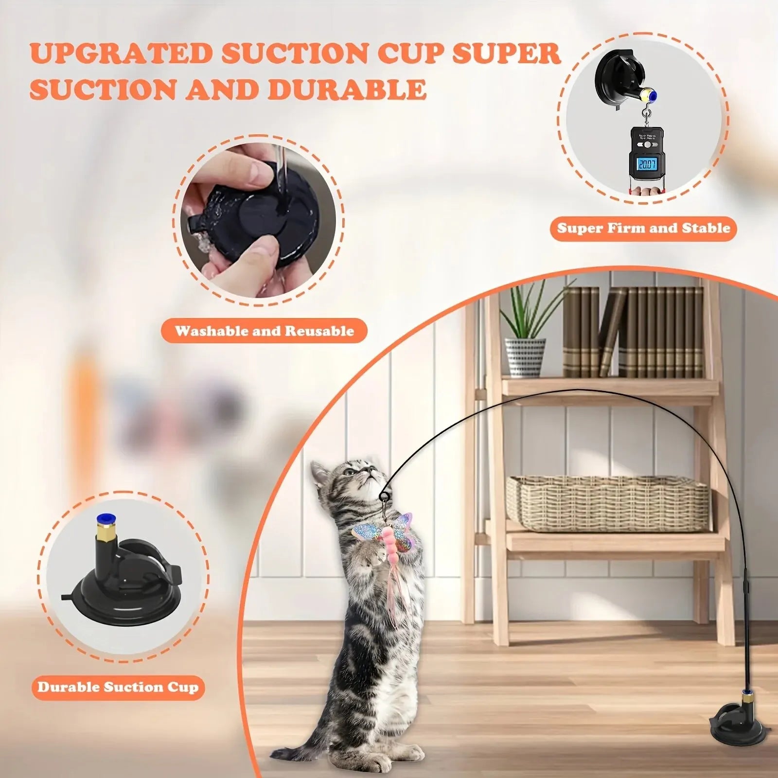 Varita Interactiva para Gatos con Plumas y Campana – Juguete con Ventosa