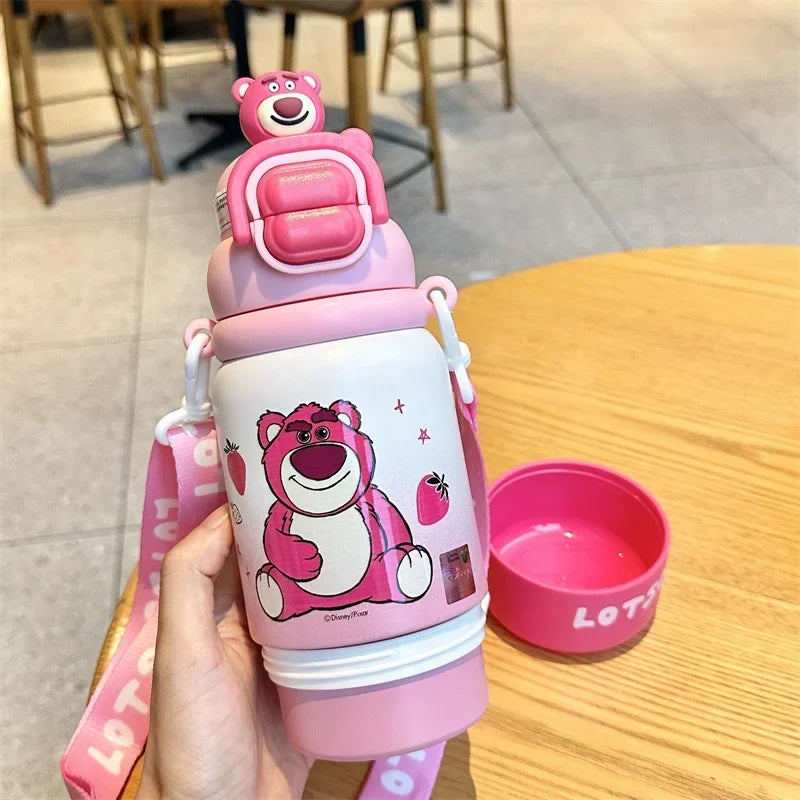 Termo Disney 500ml | Botella Térmica Acero Inoxidable con Tapa Pop-up y Cuerda | Lotso, Mickey, Elsa