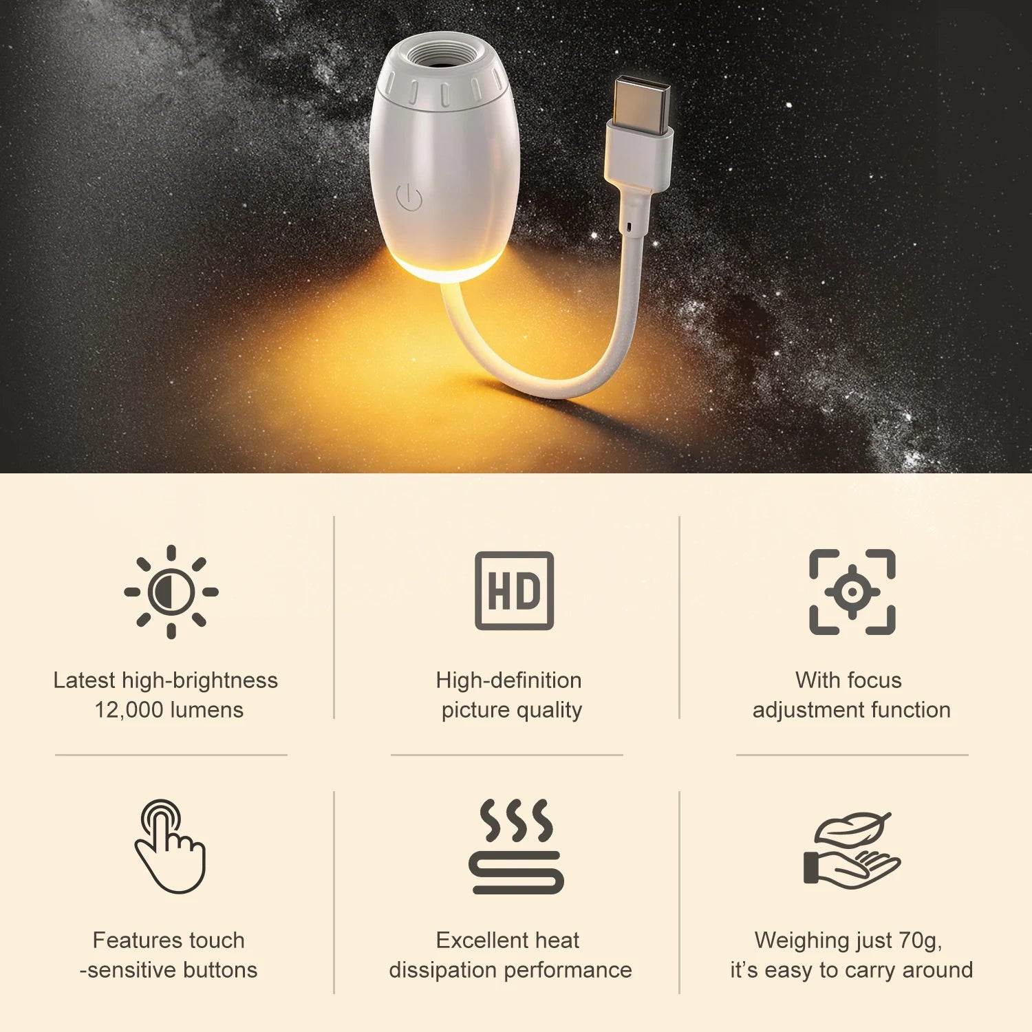 Proyector Luna Galaxia – Luz Nocturna 360°, USB, Decoración Habitación y Fotografía