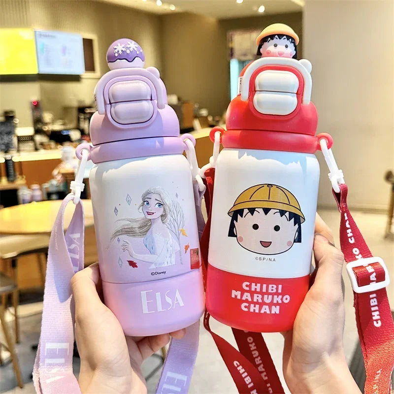 Termo Disney 500ml | Botella Térmica Acero Inoxidable con Tapa Pop-up y Cuerda | Lotso, Mickey, Elsa