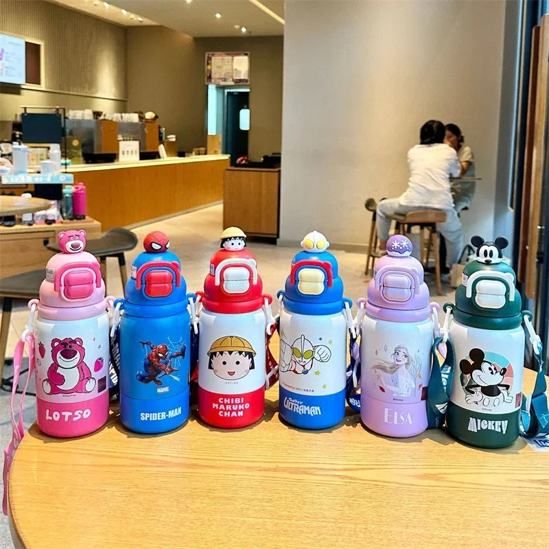Termo Disney 500ml | Botella Térmica Acero Inoxidable con Tapa Pop-up y Cuerda | Lotso, Mickey, Elsa