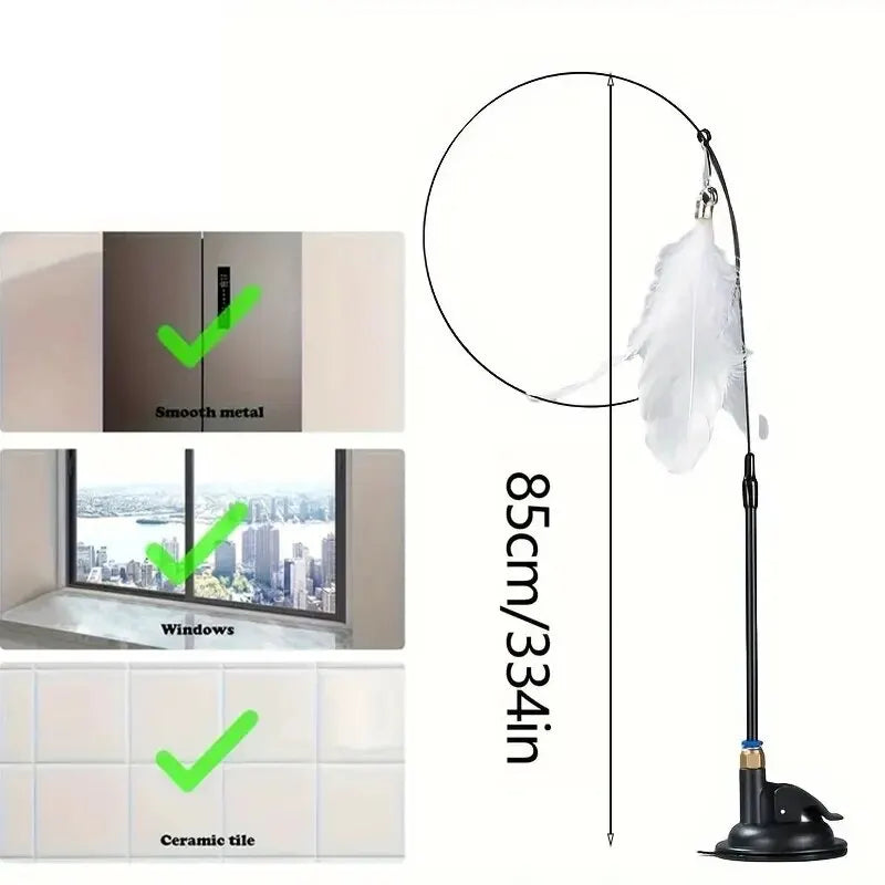Varita Interactiva para Gatos con Plumas y Campana – Juguete con Ventosa