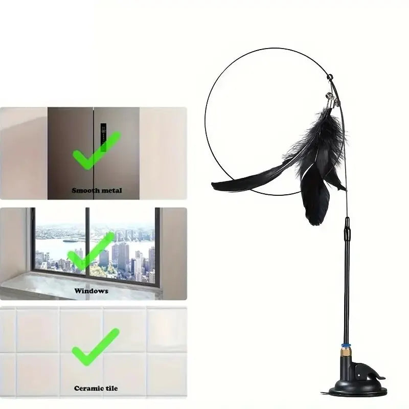 Varita Interactiva para Gatos con Plumas y Campana – Juguete con Ventosa
