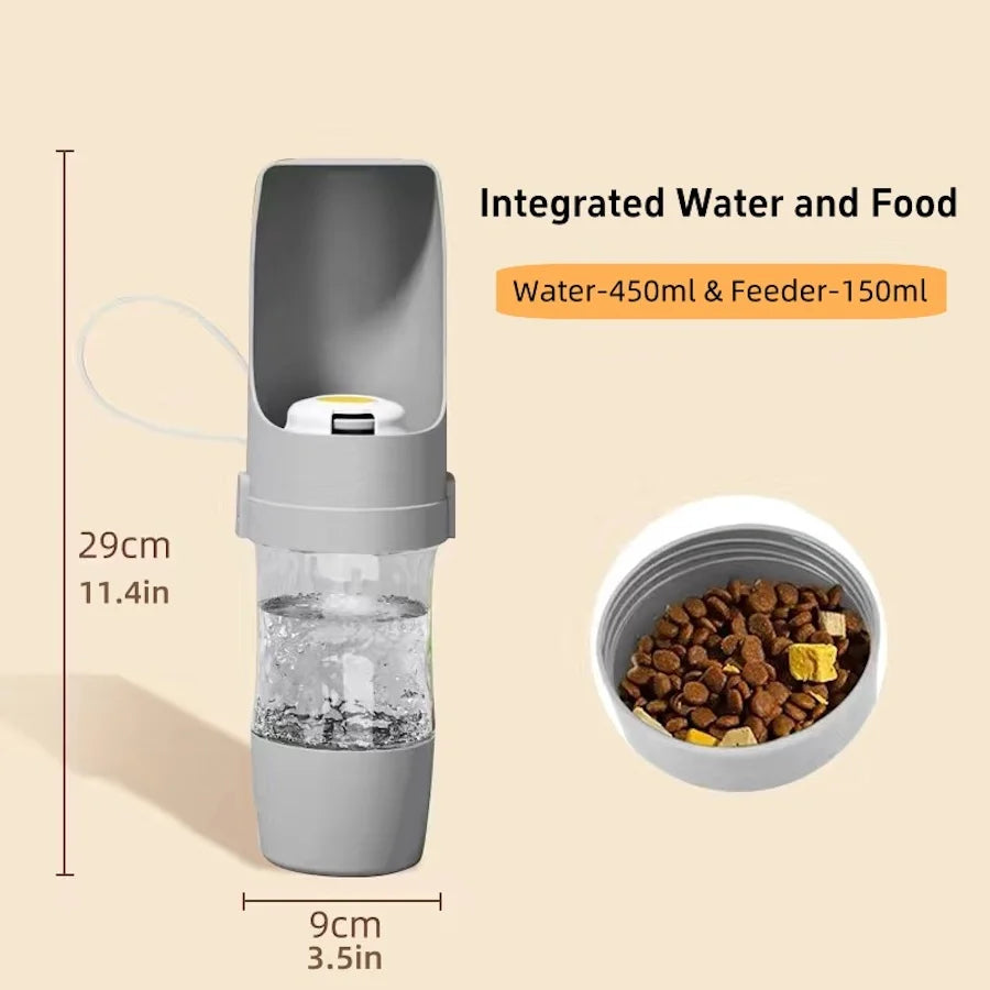 Botella de Agua Portátil para Perros y Gatos con Compartimento de Comida