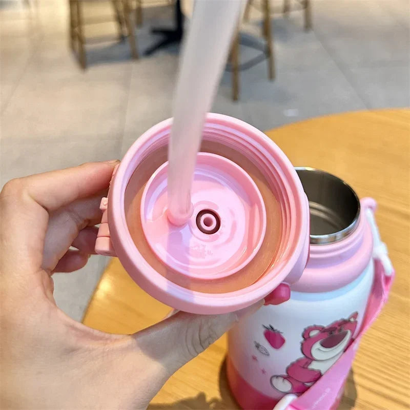 Termo Disney 500ml | Botella Térmica Acero Inoxidable con Tapa Pop-up y Cuerda | Lotso, Mickey, Elsa
