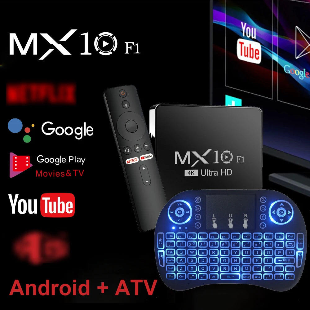 Android TV Box MX10 F1 – Android 13, 2GB RAM, 16GB, Wi-Fi 2.4G + Bluetooth 5.0