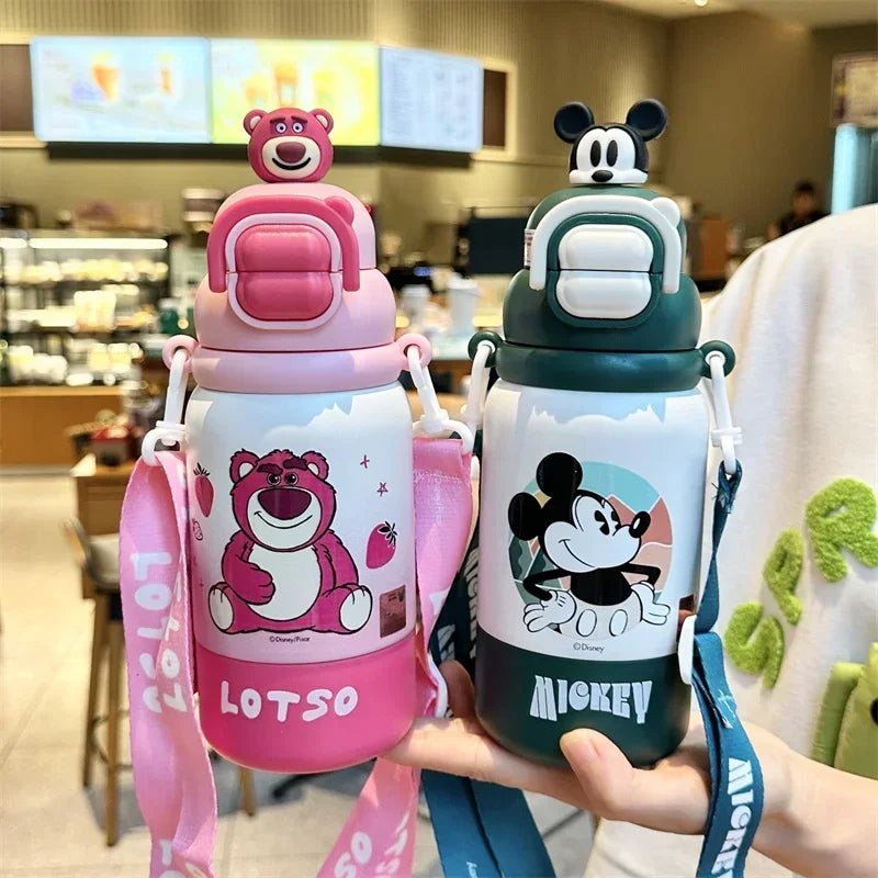 Termo Disney 500ml | Botella Térmica Acero Inoxidable con Tapa Pop-up y Cuerda | Lotso, Mickey, Elsa