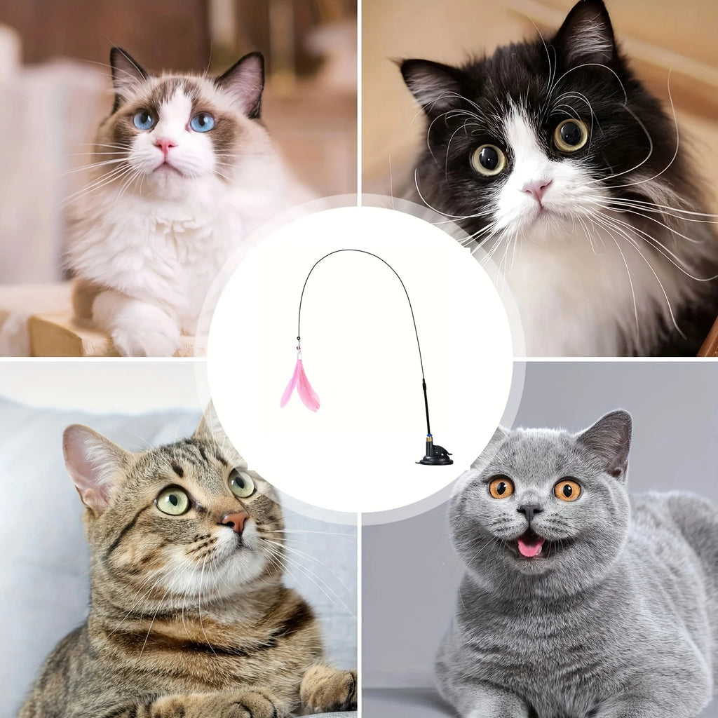 Varita Interactiva para Gatos con Plumas y Campana – Juguete con Ventosa