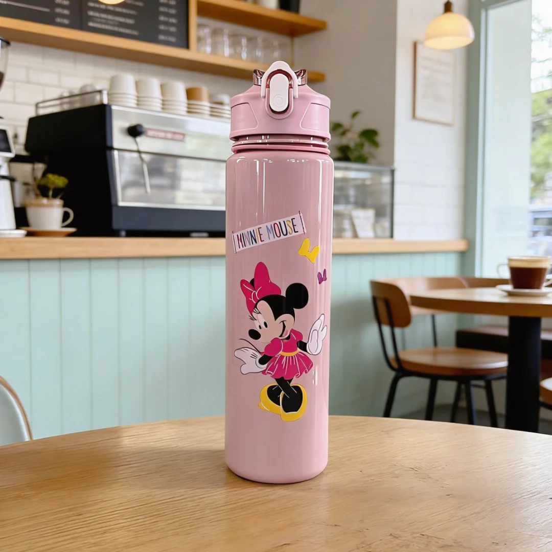 Botella de Agua Cartoon 750ml – Diseño Kawaii con Sorbete y Tapa Antiderrame
