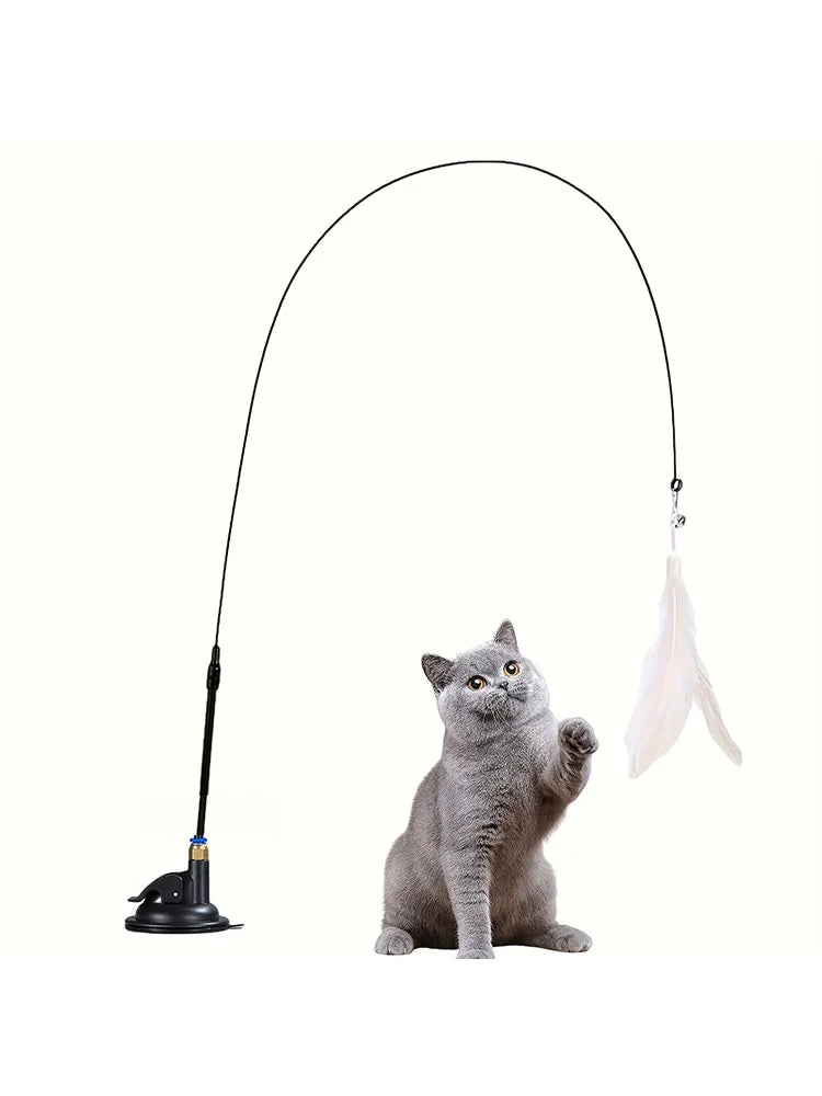 Varita Interactiva para Gatos con Plumas y Campana – Juguete con Ventosa