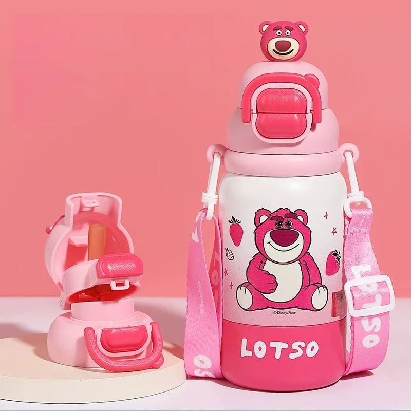 Termo Disney 500ml | Botella Térmica Acero Inoxidable con Tapa Pop-up y Cuerda | Lotso, Mickey, Elsa