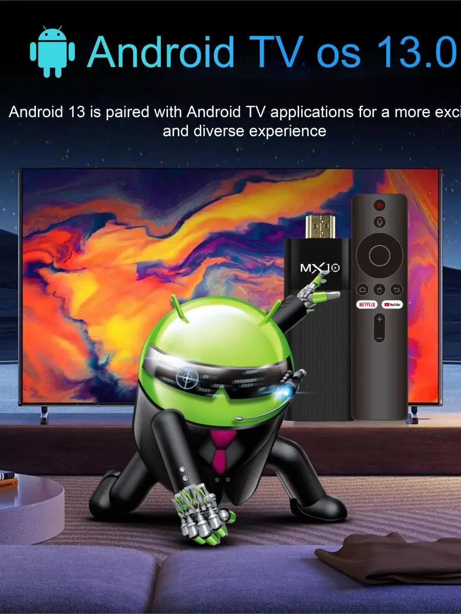 TV Stick Android MX10-F3 – 4K Full HD, Dual Wi-Fi 2.4/5G, 2GB RAM + 16GB