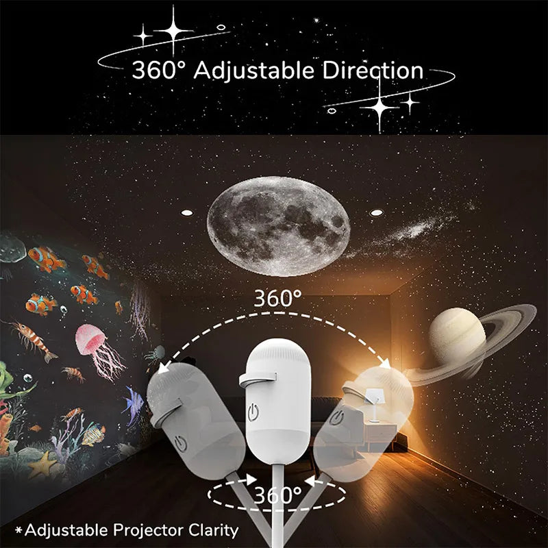 Proyector de Estrellas Galaxia 2 en 1 – Luz Nocturna, Rotación 360°, USB, Decoración Habitación