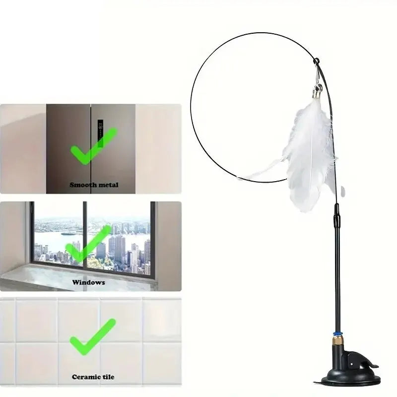 Varita Interactiva para Gatos con Plumas y Campana – Juguete con Ventosa
