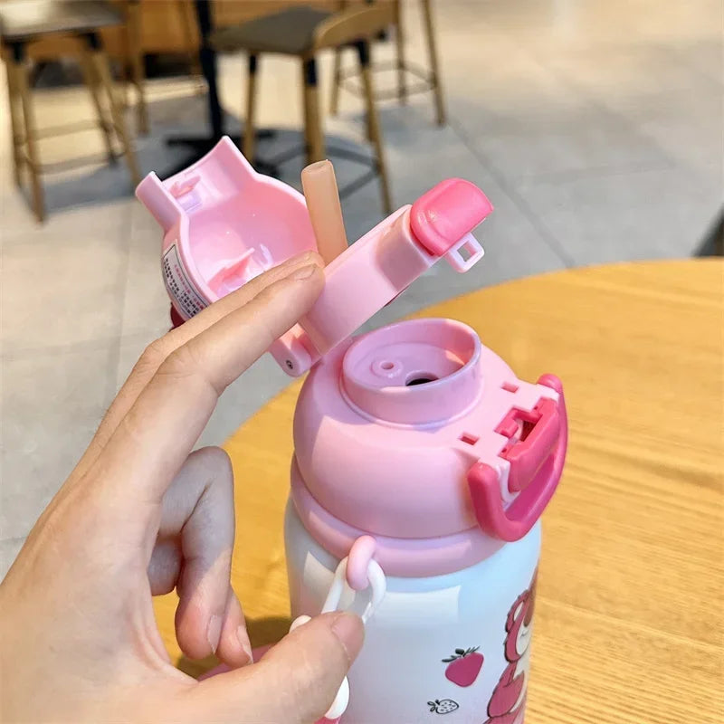 Termo Disney 500ml | Botella Térmica Acero Inoxidable con Tapa Pop-up y Cuerda | Lotso, Mickey, Elsa