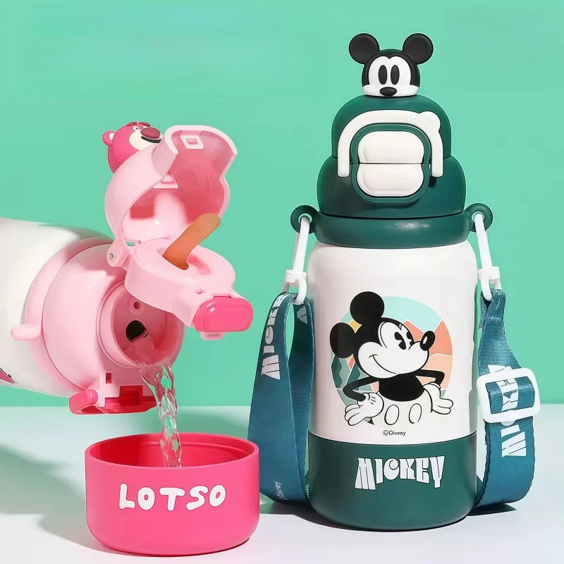 Termo Disney 500ml | Botella Térmica Acero Inoxidable con Tapa Pop-up y Cuerda | Lotso, Mickey, Elsa