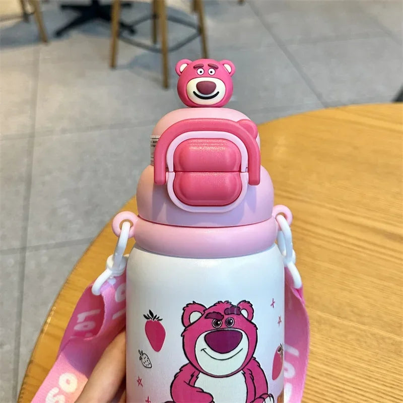 Termo Disney 500ml | Botella Térmica Acero Inoxidable con Tapa Pop-up y Cuerda | Lotso, Mickey, Elsa