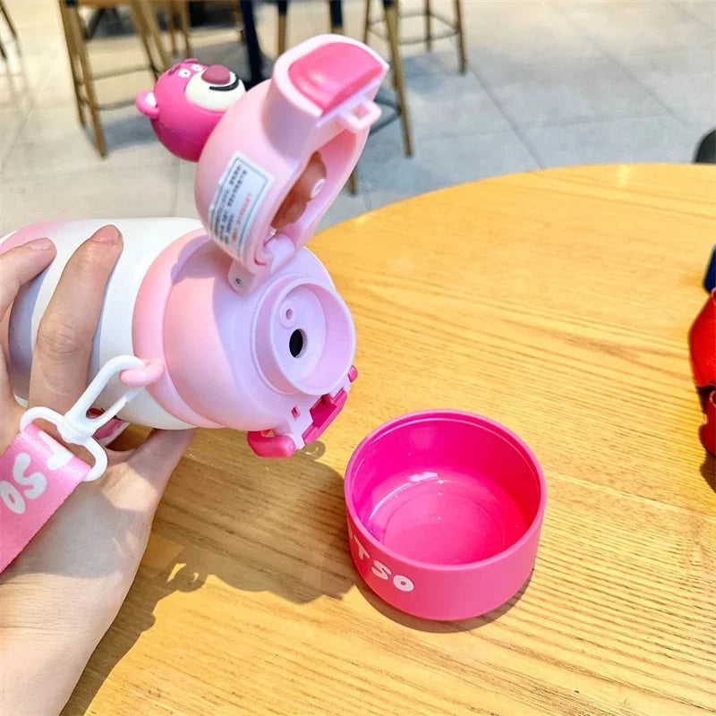 Termo Disney 500ml | Botella Térmica Acero Inoxidable con Tapa Pop-up y Cuerda | Lotso, Mickey, Elsa