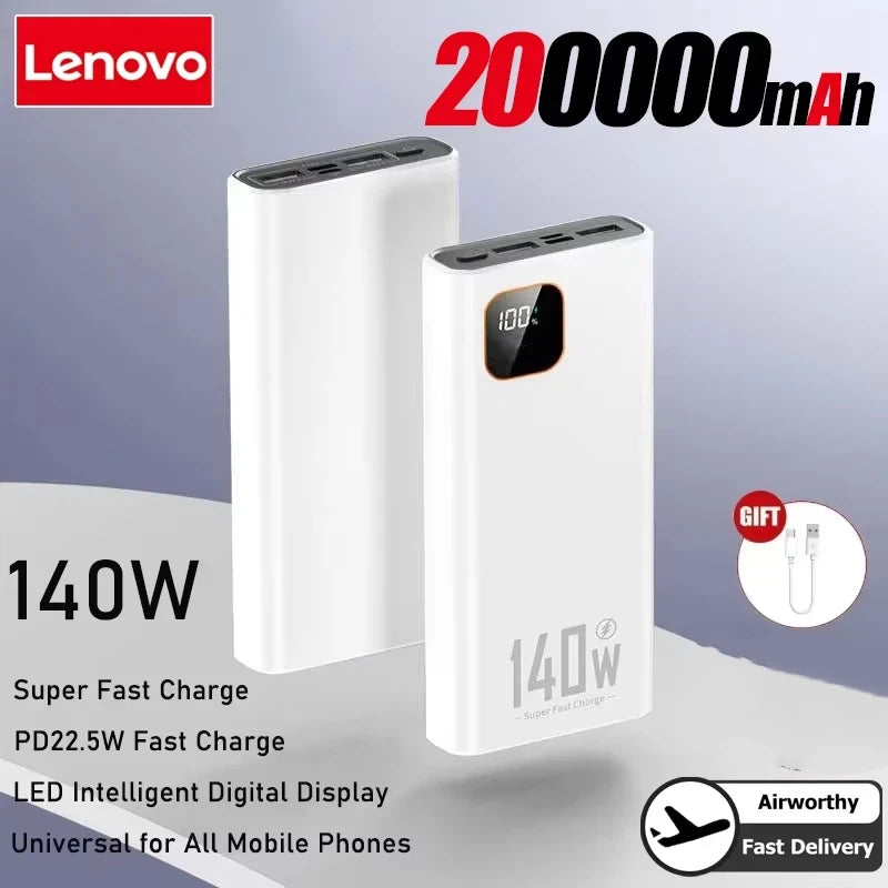 Power Bank Lenovo 140W – Carga Rápida, Pantalla Digital, hasta 200.000mAh