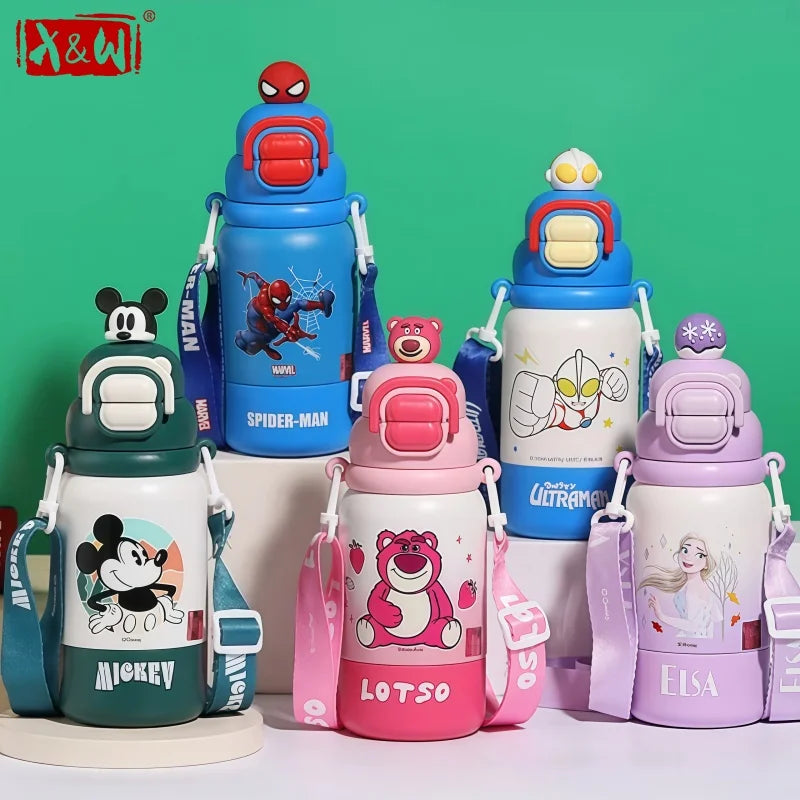 Termo Disney 500ml | Botella Térmica Acero Inoxidable con Tapa Pop-up y Cuerda | Lotso, Mickey, Elsa