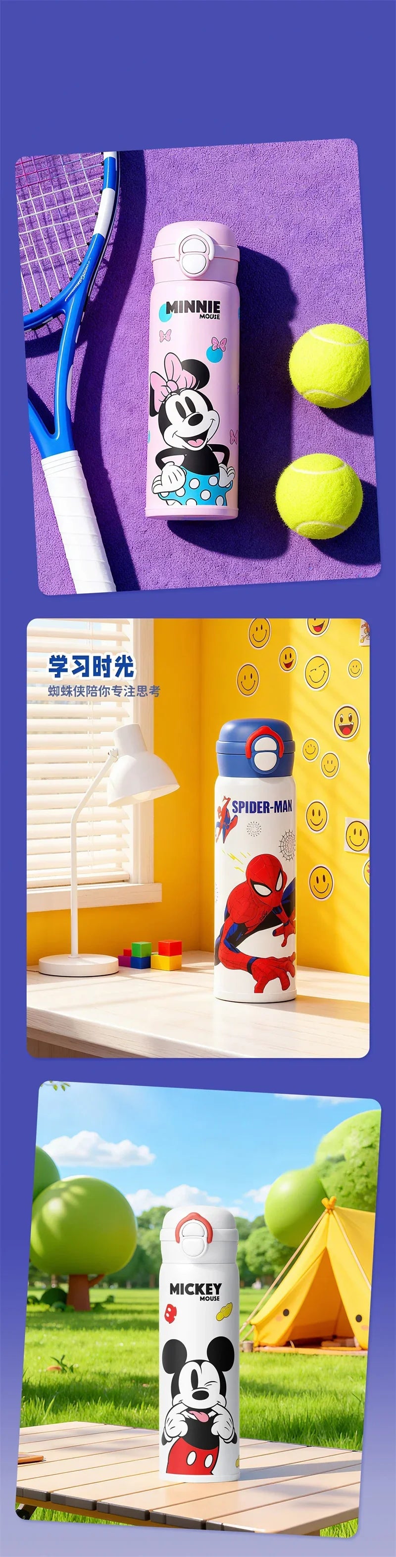 Termo Disney Mickey y Minnie | Botella Acero Inoxidable 500ml con Sorbete para Niños