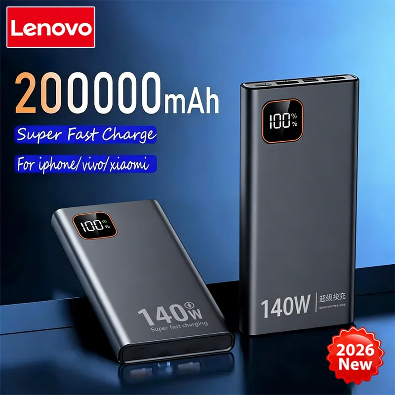 Power Bank Lenovo 140W – Carga Rápida, Pantalla Digital, hasta 200.000mAh