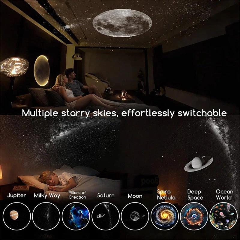 Proyector de Estrellas Galaxia 2 en 1 – Luz Nocturna, Rotación 360°, USB, Decoración Habitación