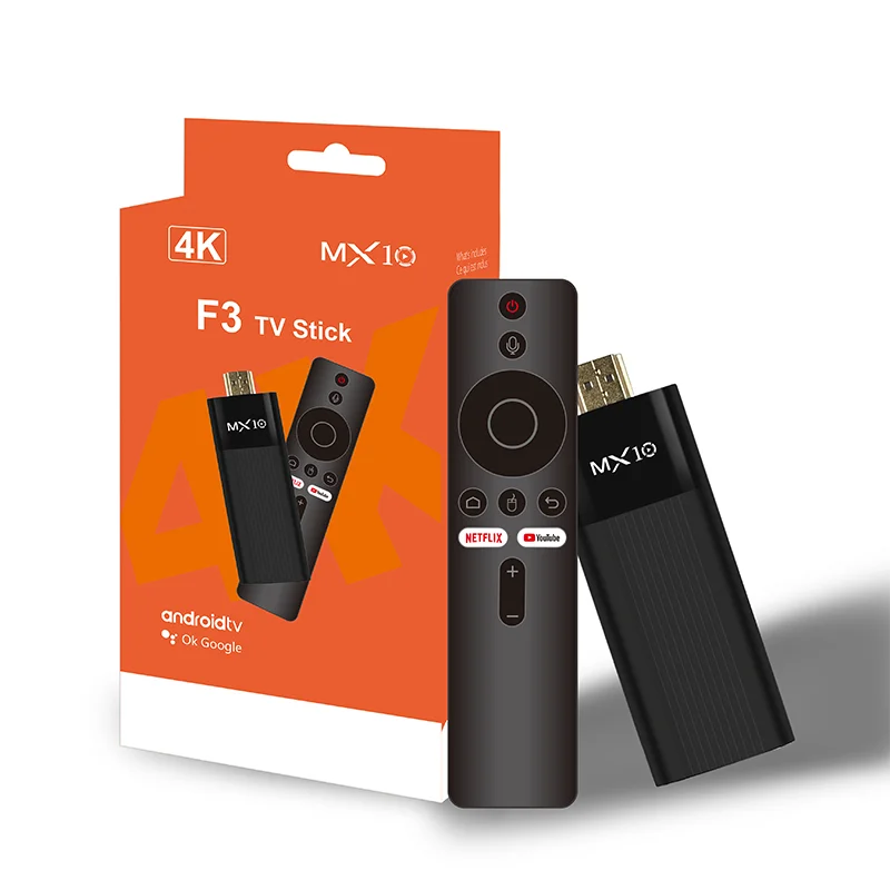 TV Stick Android MX10-F3 – 4K Full HD, Dual Wi-Fi 2.4/5G, 2GB RAM + 16GB