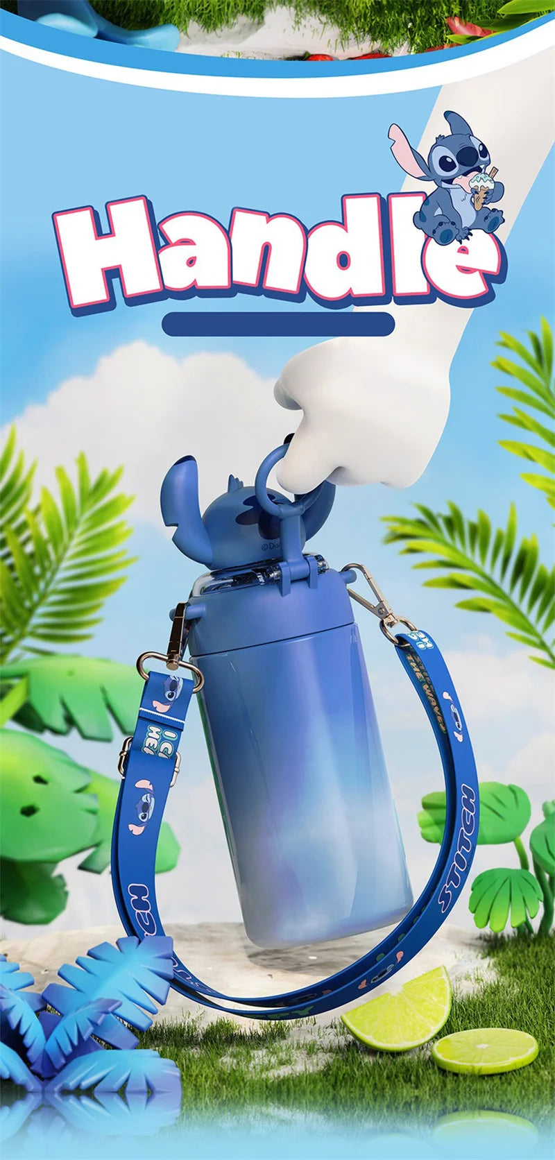 Termo Disney Stitch 600ml | Botella Térmica Acero Inoxidable con Sorbete y Tapa con Seguro