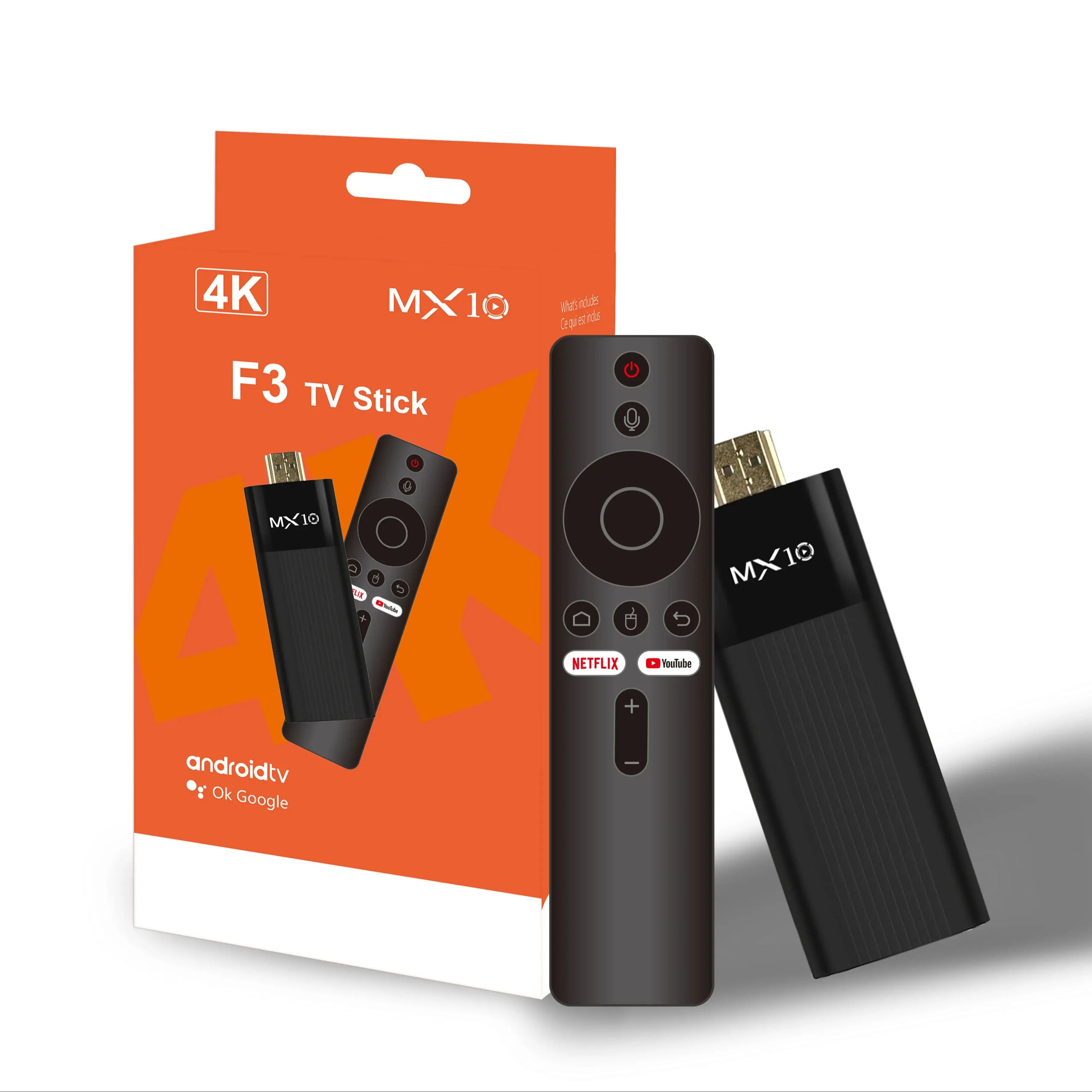 TV Stick Android MX10-F3 – 4K Full HD, Dual Wi-Fi 2.4/5G, 2GB RAM + 16GB