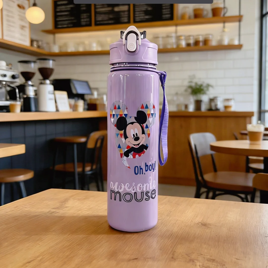 Botella de Agua Cartoon 750ml – Diseño Kawaii con Sorbete y Tapa Antiderrame